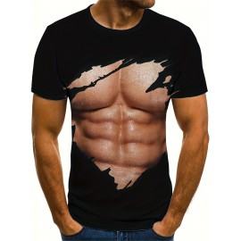 Muscle 3D Creative Print, Men's Fashion Crew Neck Summer T-shirt, Special Gift For Men