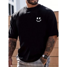 Smile Print, Men's Graphic Design Crew Neck T-shirt, Casual Comfy Tees Tshirts For Summer, Men's Clothing Tops For Daily Vacation Resorts