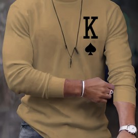 Letter K Print Long Sleeve Sports Shirt, Men's Casual Crew Neck Sport T-shirt