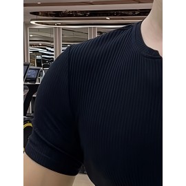 Men's Stylish Solid Shirt, Casual Breathable V Neck Short Sleeve Tee Top For City Walk Street Hanging Outdoor Activities