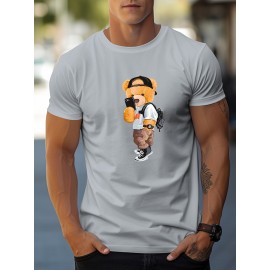 Cool Dressing Down Teddy Bear Print T Shirt, Tees For Men, Casual Short Sleeve Tshirt For Summer Spring Fall, Tops As Gifts