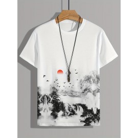 Men's Landscape Print T-Shirt - Casual and Comfortable Summer Tee