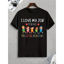Tees For Men, Funny 'Love My Job' Print T Shirt, Casual Short Sleeve Tshirt For Summer Spring Fall, Tops As Gifts