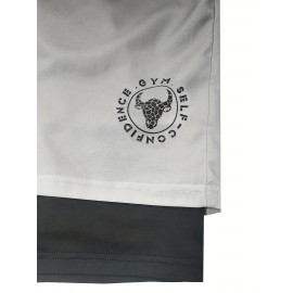 2-in-1 Double Layer Shorts With Inner Zipper Pocket, Men's Mid Stretch Sports Shorts For Summer Gym Workout Training