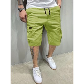 Men's Stylish Loose Solid Cargo Shorts With Pockets, Active Breathable Comfy Drawstring Shorts For Hiking Jogging Cycling Outdoor Fitness Workout