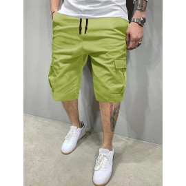 Men's Stylish Loose Solid Cargo Shorts With Pockets, Active Breathable Comfy Drawstring Shorts For Hiking Jogging Cycling Outdoor Fitness Workout