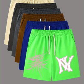 Graphic Pattern Comfy Shorts, Men's Casual Slightly Stretch Elastic Waist Drawstring Shorts For Summer Basketball Beach Resort