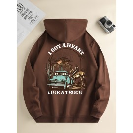 I Got A Heart Like A Truck Cowboy Riding Horse Print Men's Cool Streetwear Hoodies, Casual Loose Hooded Pullover With Kangaroo Pockets, Crew Neck Sweatshirt For Men For Fall And Winter, As Gifts