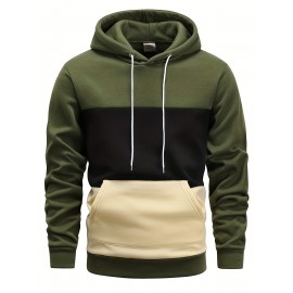 Color Block Hoodie, Cool Hoodies For Men, Men's Casual Graphic Design Pullover Hooded Sweatshirt With Kangaroo Pocket Streetwear For Winter Fall, As Gifts