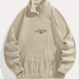 Men's Stylish Loose Pattern Sweatshirt, Casual Breathable Lapel Long Sleeve Zip Up Top For City Walk Street Hanging Outdoor Activities