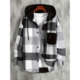 Men's Retro Plaid Hooded Shirt Jacket