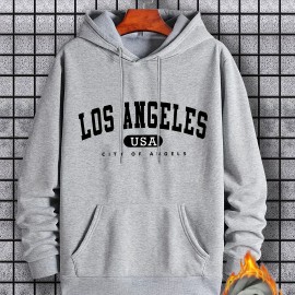 Los Angeles Print Hoodie, Cool Hoodies For Men, Men's Casual Graphic Design Pullover Hooded Sweatshirt With Kangaroo Pocket Streetwear For Winter Fall, As Gifts