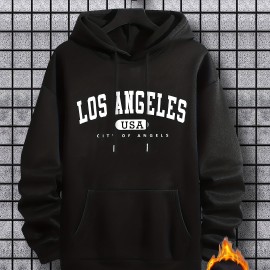 Los Angeles Print Hoodie, Cool Hoodies For Men, Men's Casual Graphic Design Pullover Hooded Sweatshirt With Kangaroo Pocket Streetwear For Winter Fall, As Gifts