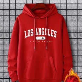 Los Angeles Print Hoodie, Cool Hoodies For Men, Men's Casual Graphic Design Pullover Hooded Sweatshirt With Kangaroo Pocket Streetwear For Winter Fall, As Gifts