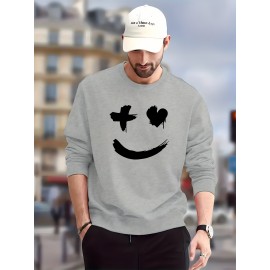 Trendy Grimace Print Men's Crew Neck Long Sleeve Sweatshirt, Casual Wear, Graphic Pullover, Men's Clothing For Spring Fall Winter