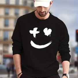 Trendy Grimace Print Men's Crew Neck Long Sleeve Sweatshirt, Casual Wear, Graphic Pullover, Men's Clothing For Spring Fall Winter
