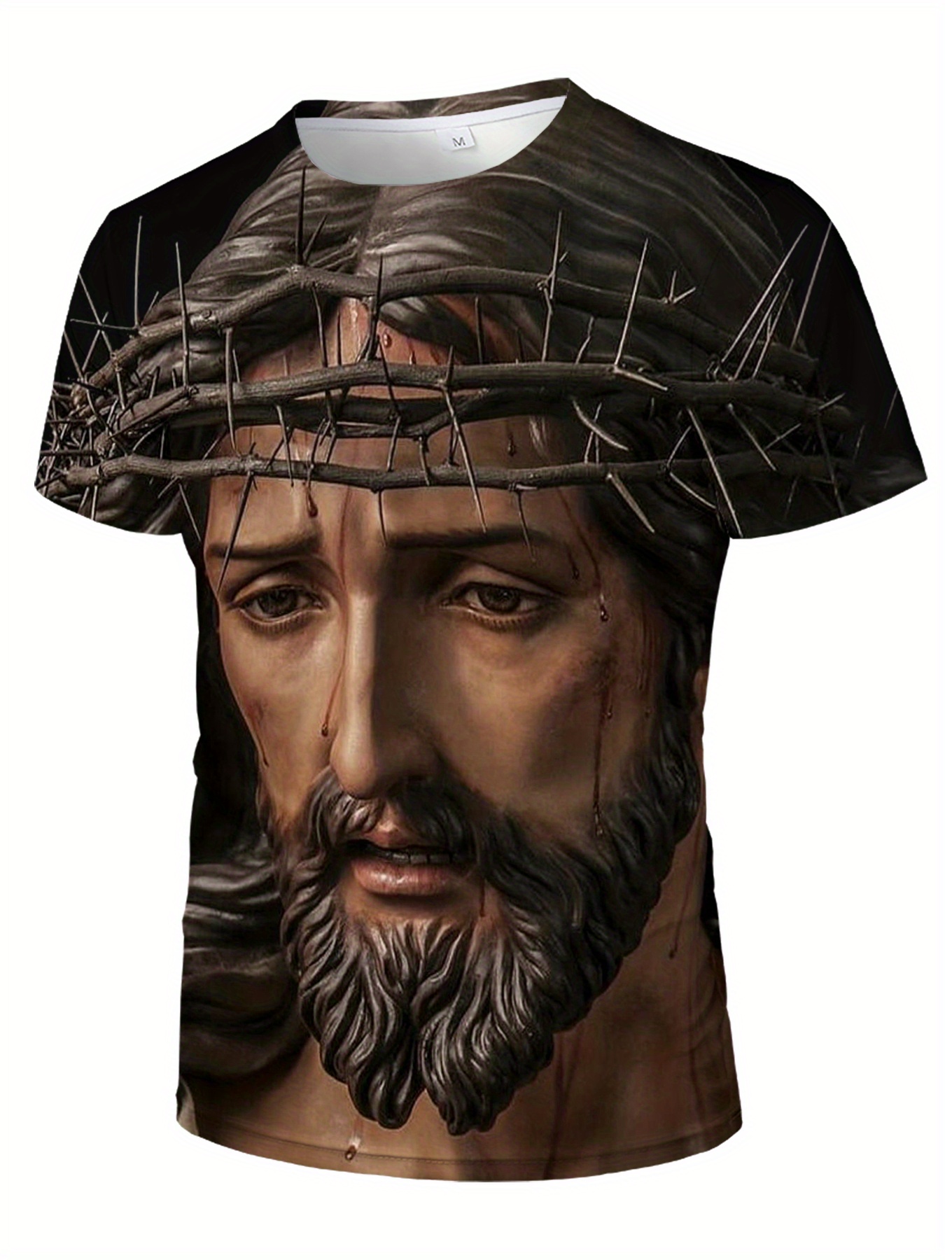 jesus print mens graphic design crew neck active t shirt casual comfy tees tshirts for summer mens clothing tops for daily gym workout running details 2