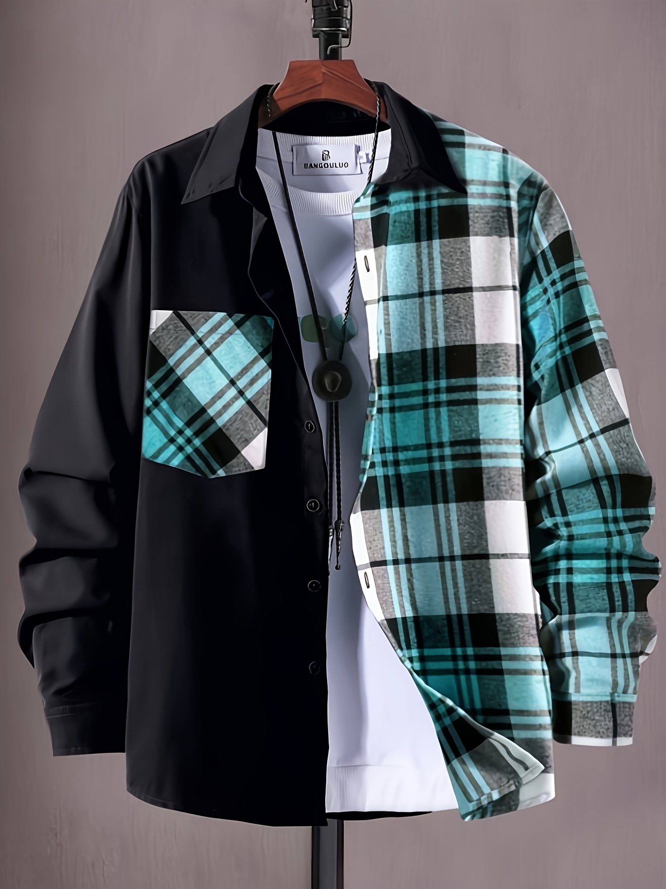 fashionable and casual mens plaid cardigan button long sleeve lapel jacket comfortable and versatile suitable for dates suitable for autumn and winter details 5