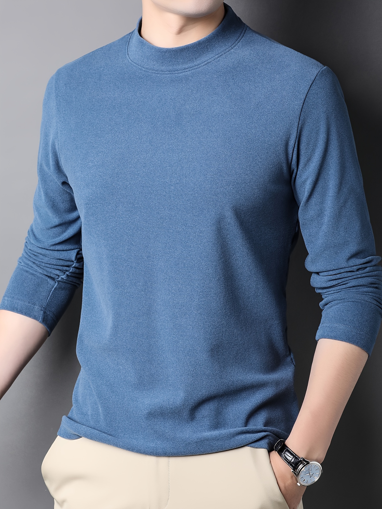 solid mens slim mock neck long sleeve active t shirt tee casual comfy shirts for winter fall mens clothing tops details 14