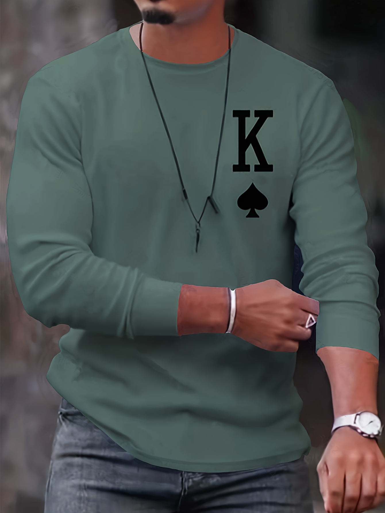 letter k print long sleeve sports shirt mens casual crew neck sport t shirt details 9