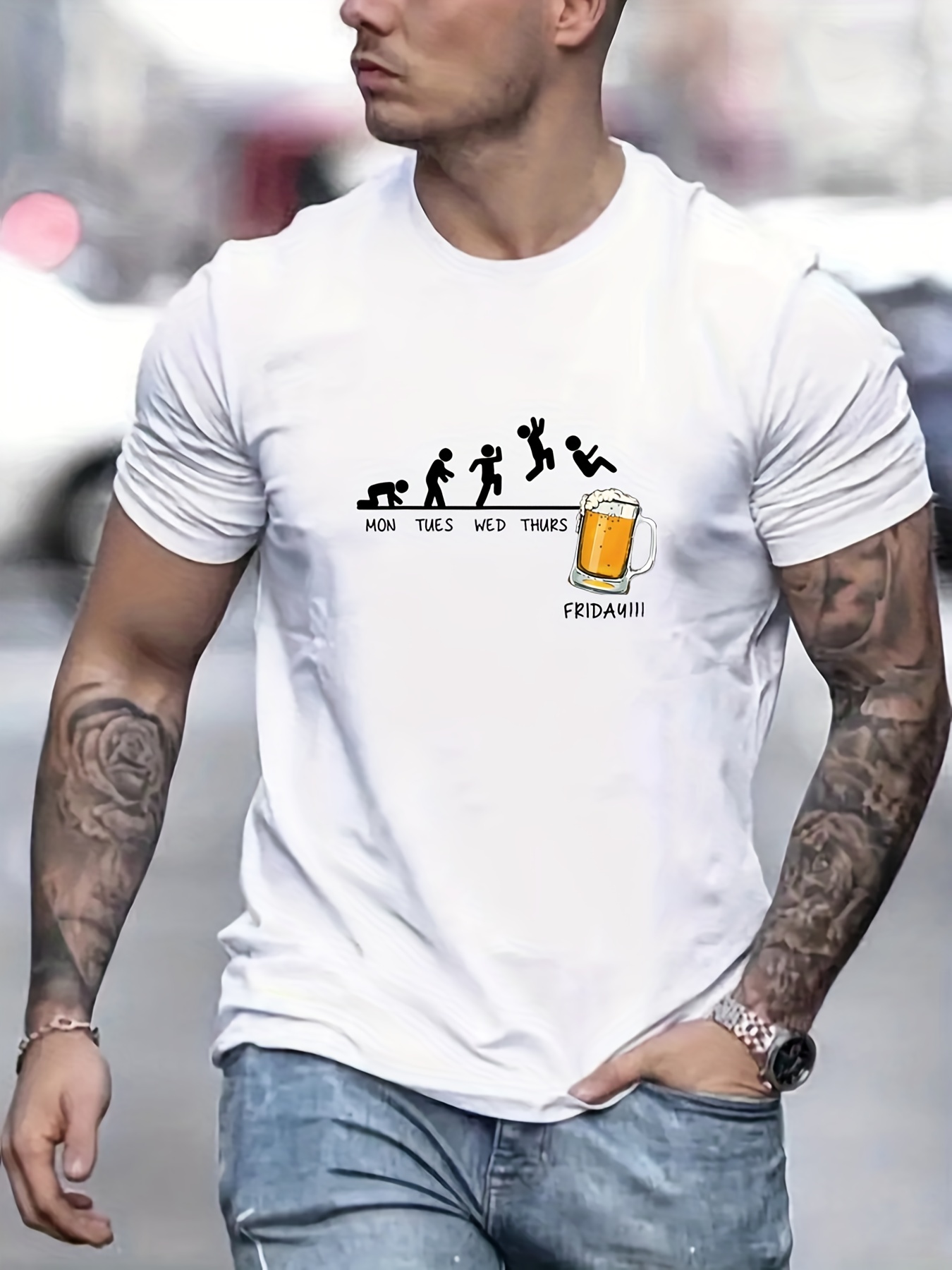 jumping in beer print t shirt mens casual street style stretch round neck tee shirt for summer details 10