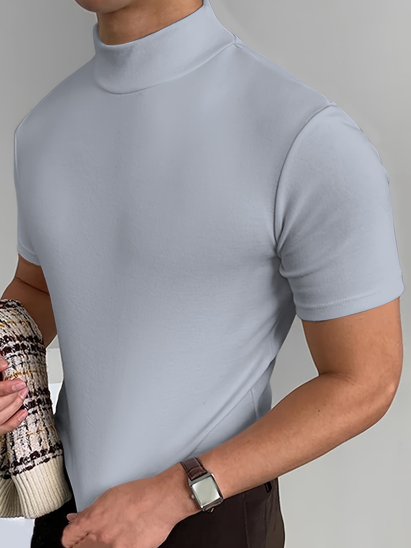 mens high neck stretch elegant t shirt details 20