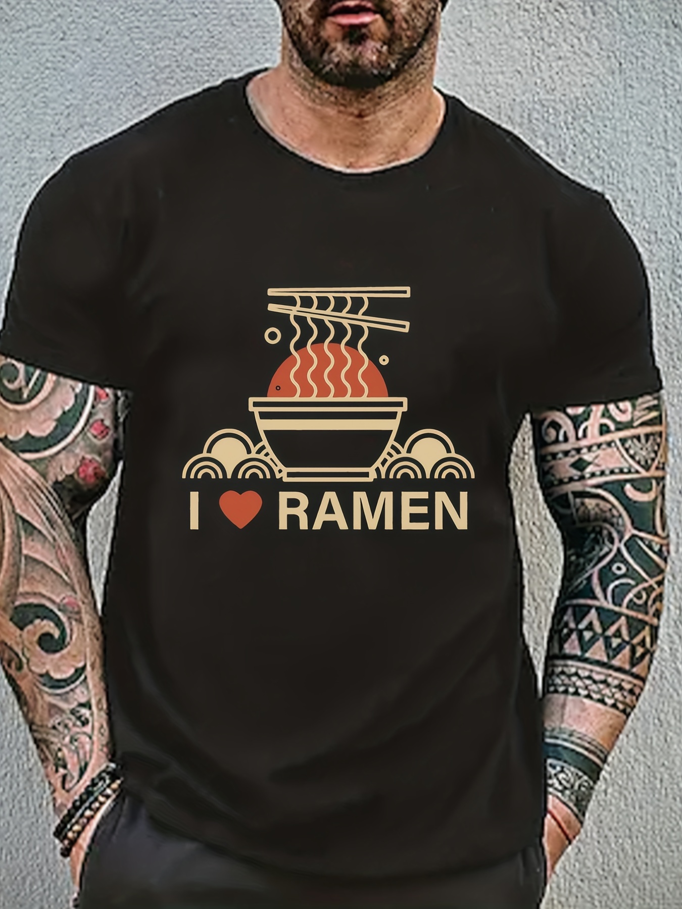 ramen lover pattern print mens comfy slightly stretch t shirt graphic tee mens summer clothes mens casual outfits for sports fitness details 38