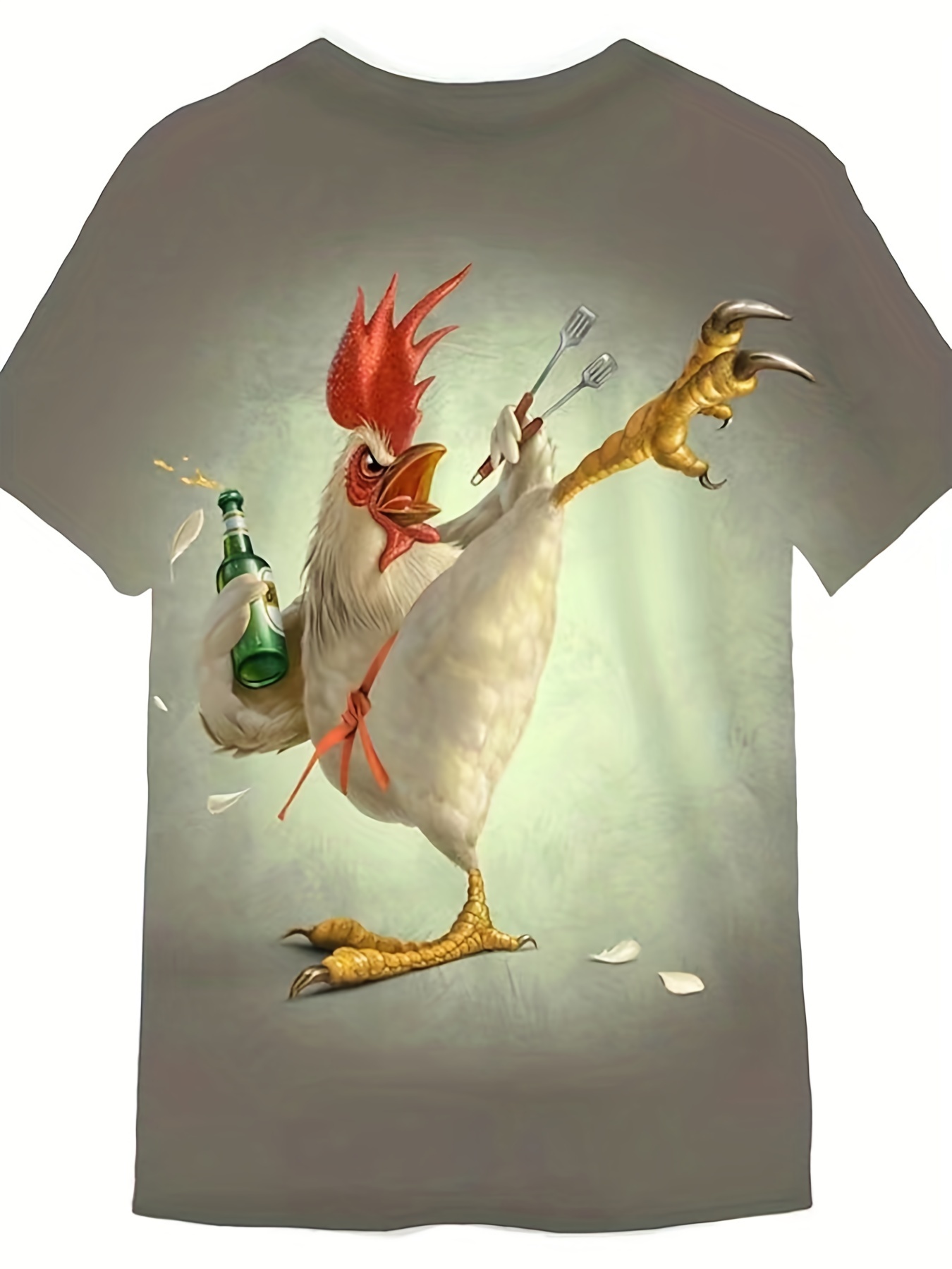 kung fu rooster pattern 3d printt shirt mens casual slightly stretch round neck t shirt for spring summer details 0