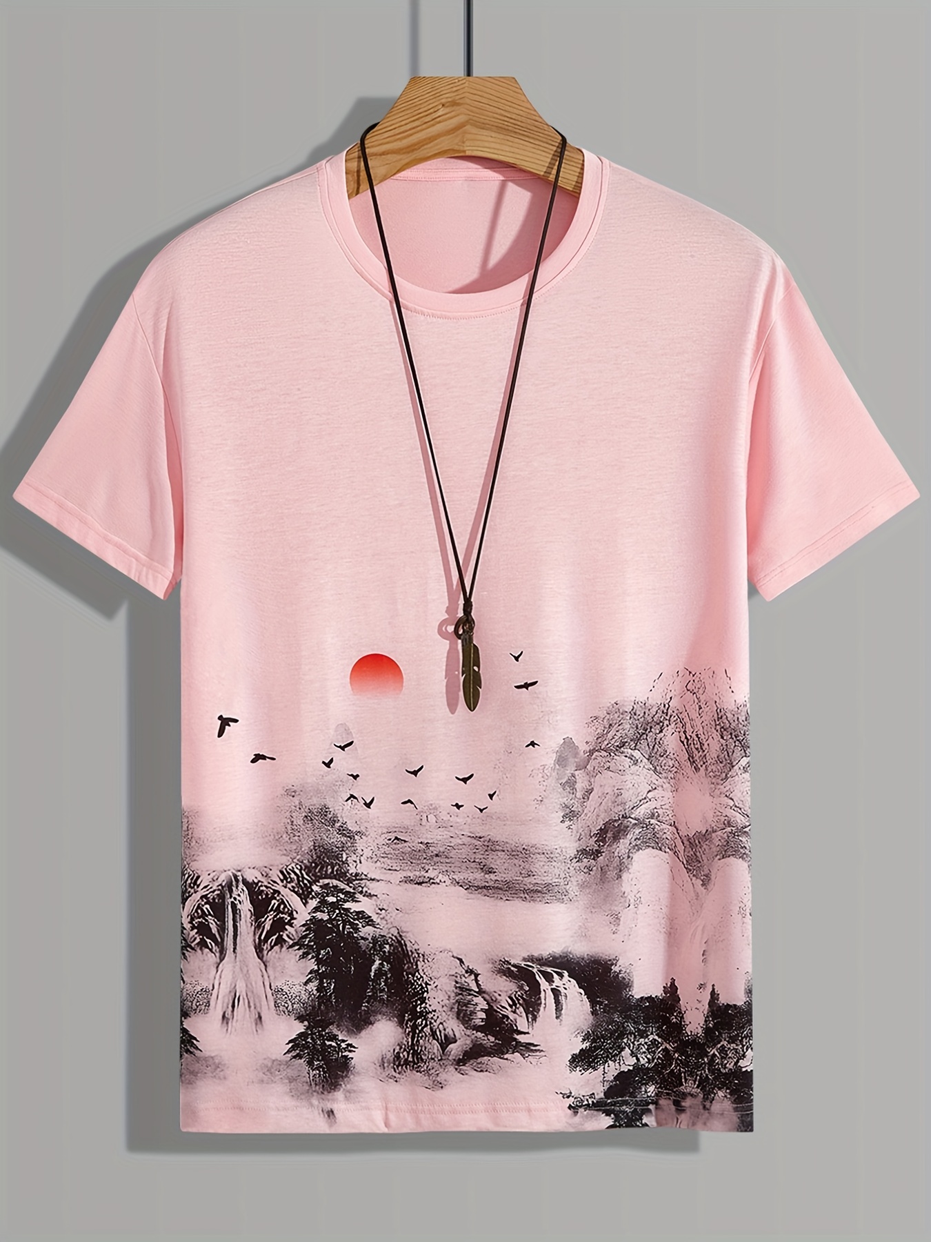 tee, mens landscape print t shirt casual and comfortable summer tee details 0