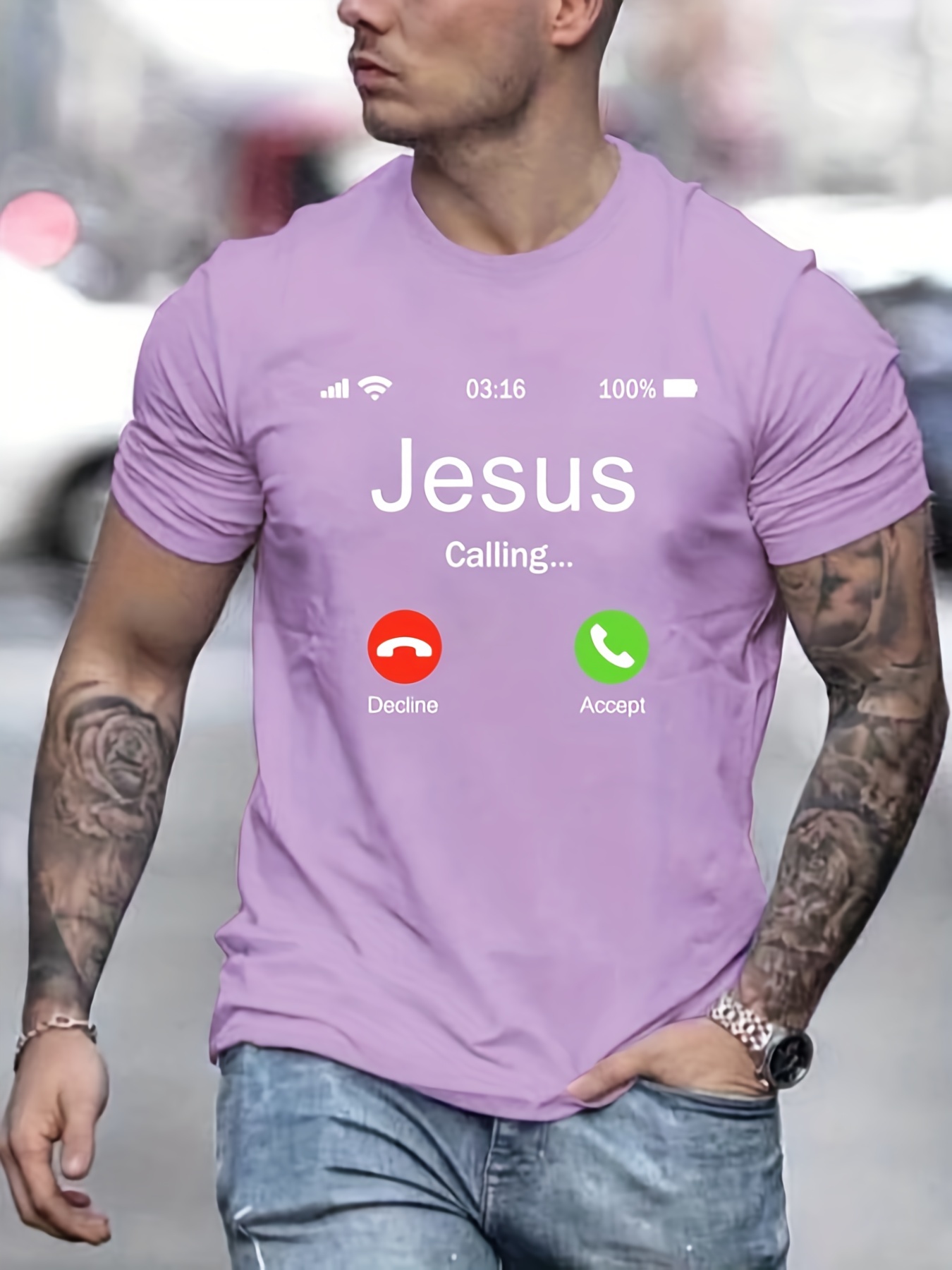 jesus calling pattern print mens comfy t shirt graphic tee mens summer outdoor clothes mens clothing tops for men details 5