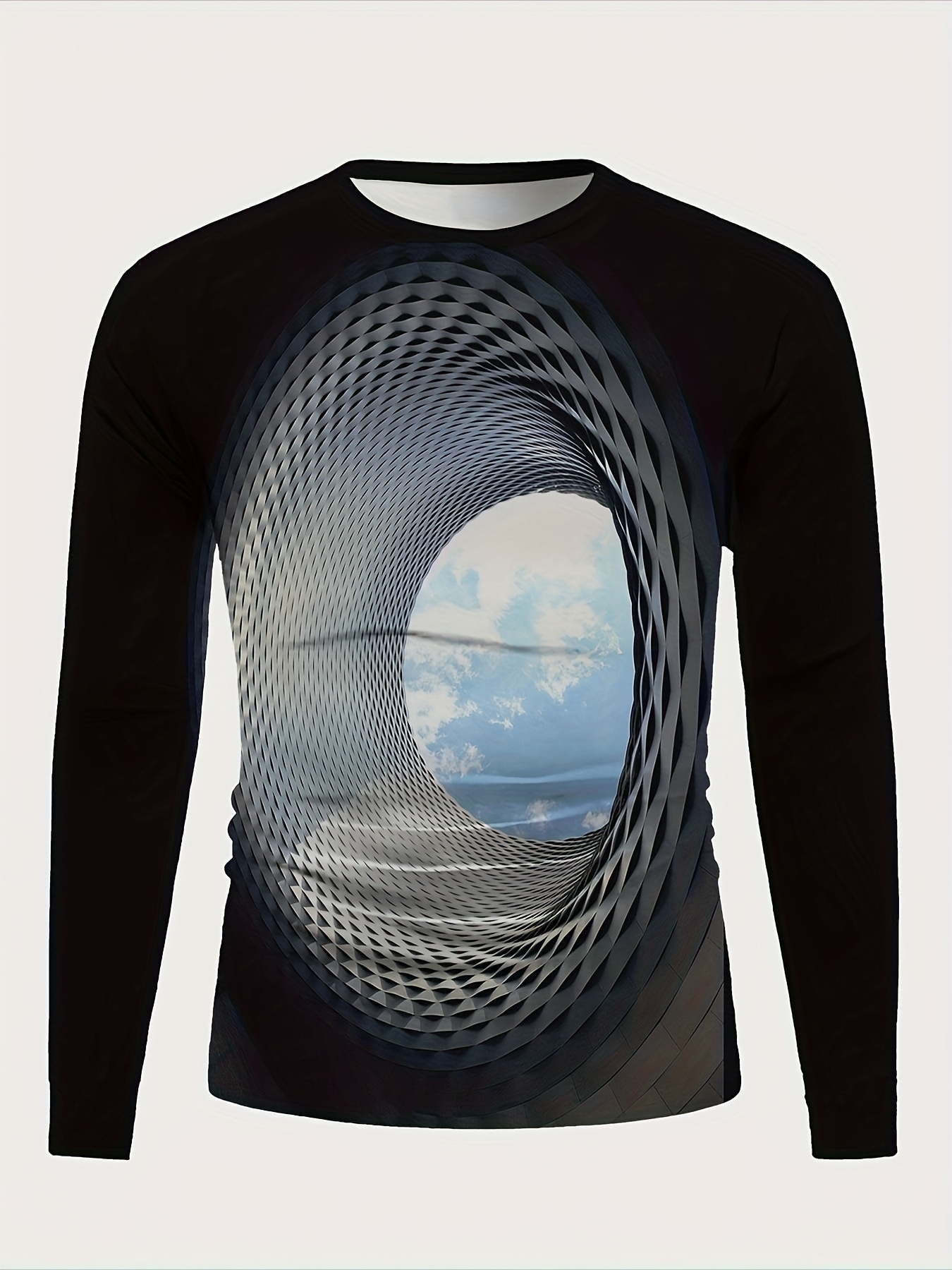 3d geometric print mens trendy graphic long sleeve fit t shirt spring fall details 2