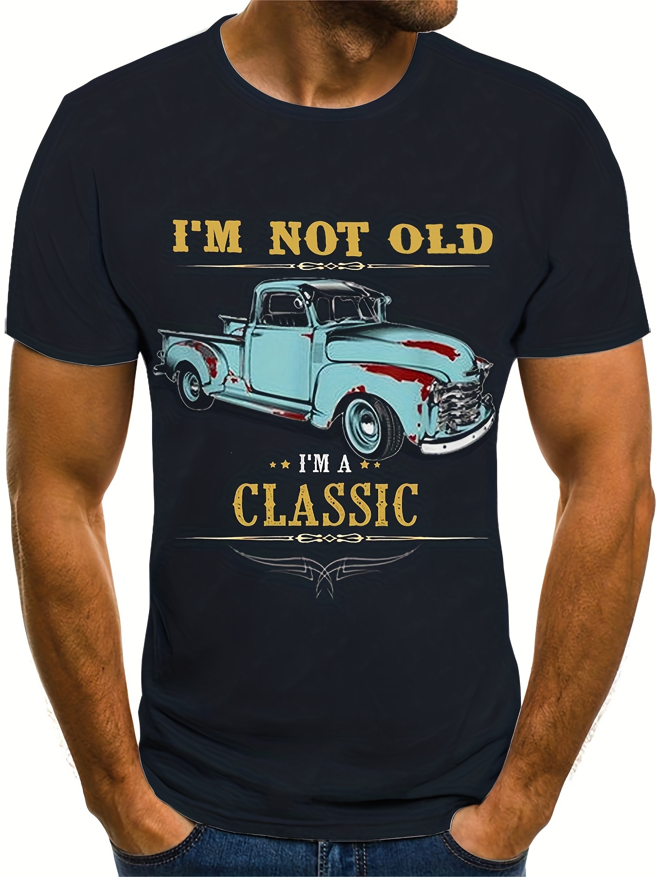 vintage car letter pattern print mens comfy chic t shirt graphic tee mens summer outdoor clothes mens clothing tops for men gift for men details 1