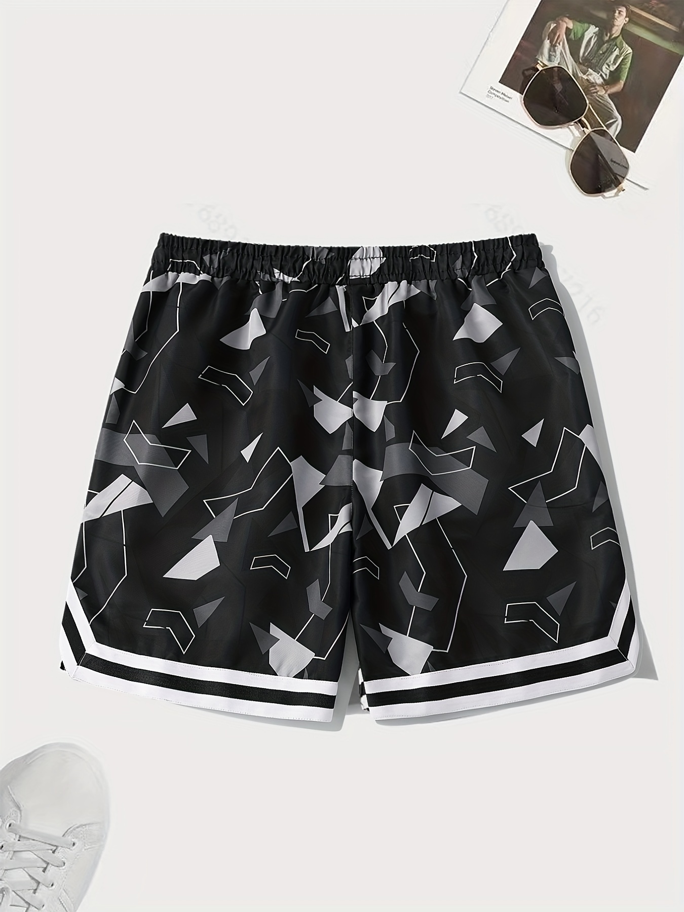 letter print chevron quick drying comfy shorts mens casual waist drawstring shorts for summer gym workout training details 1