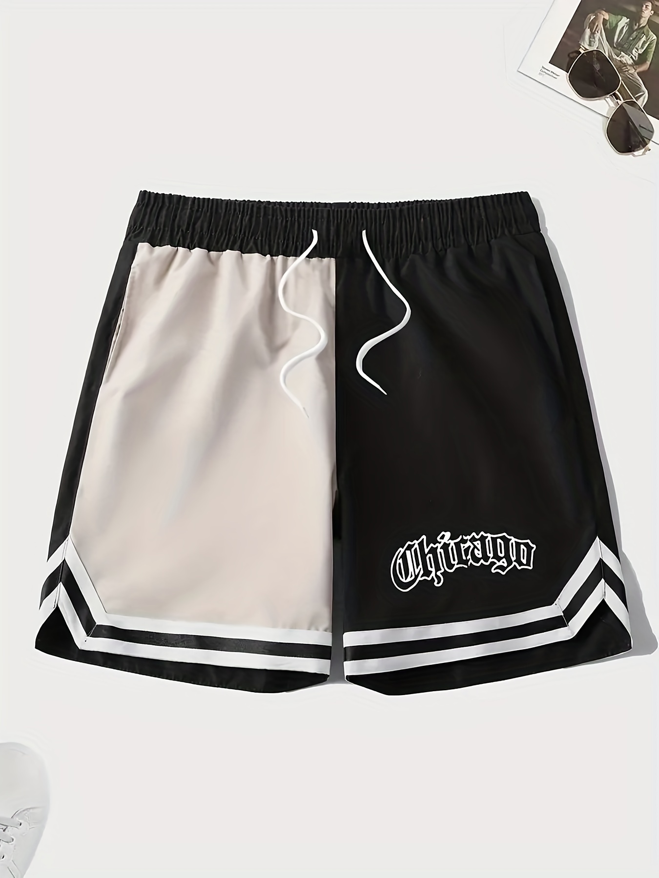 letter print chevron quick drying comfy shorts mens casual waist drawstring shorts for summer gym workout training details 10