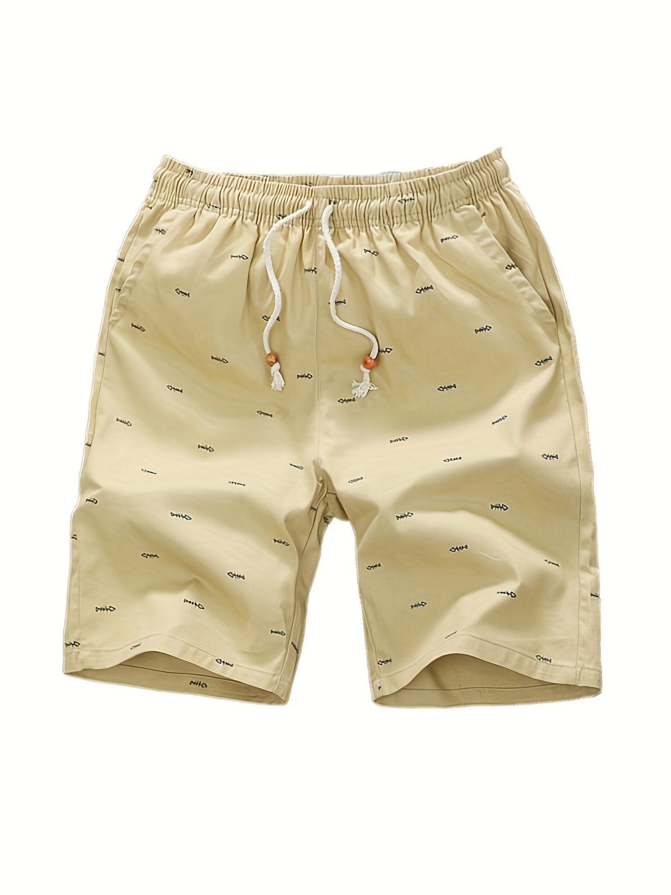 casual cotton slightly stretch fish bone pattern drawstring shorts mens cropped pants for summer details 10