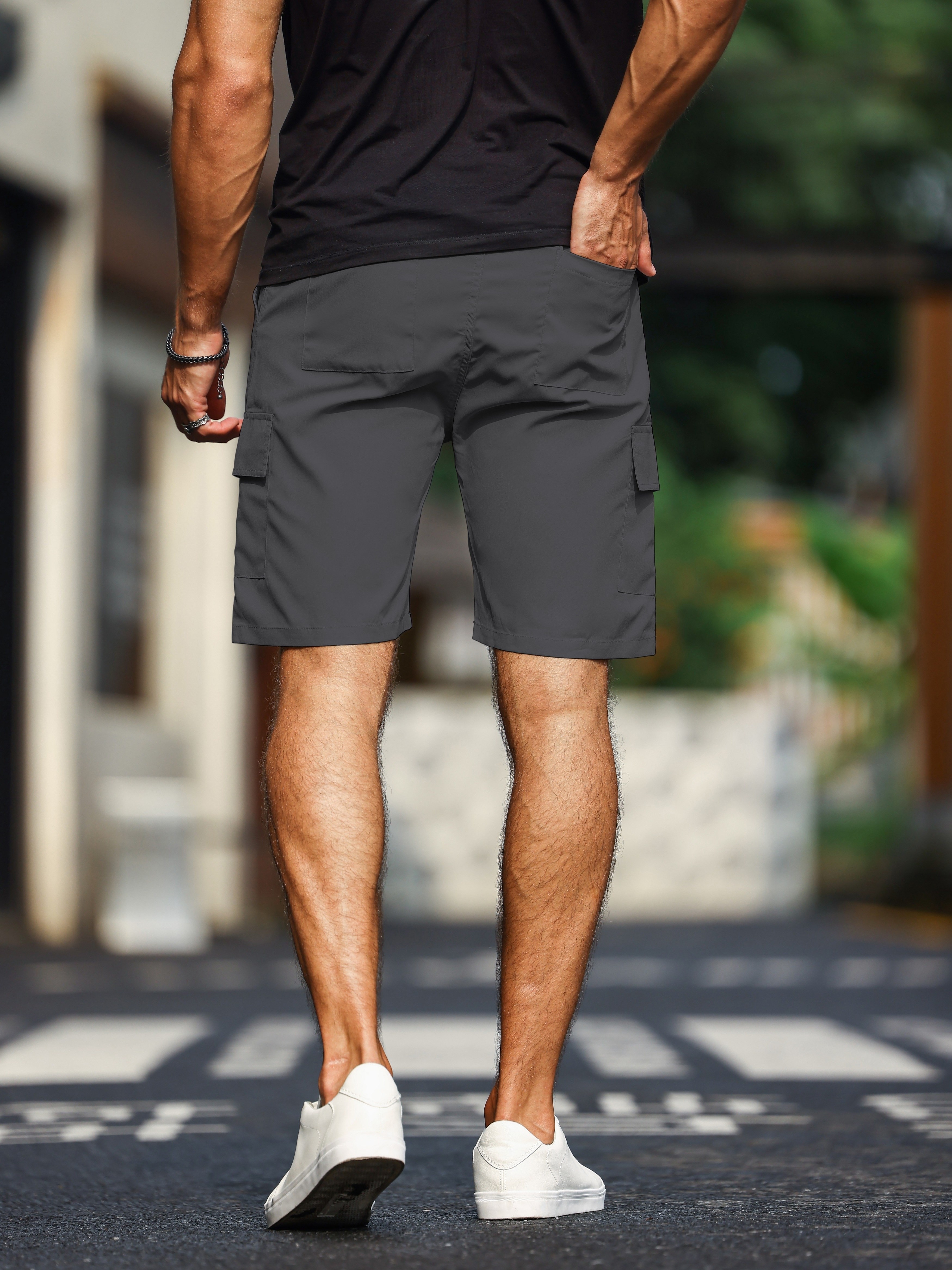 mens plain casual comfy cargo shorts summer clothing details 1