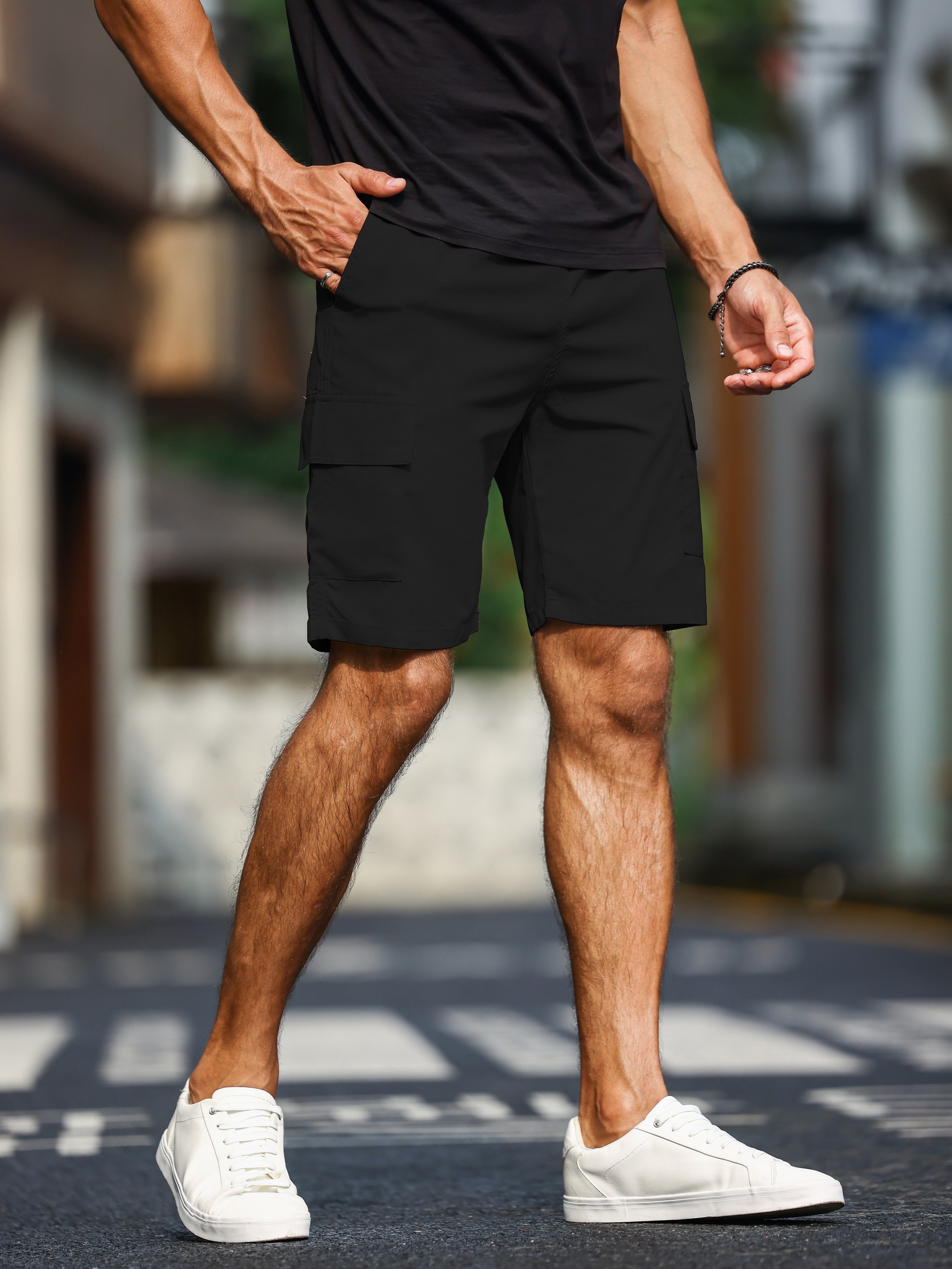 mens plain casual comfy cargo shorts summer clothing details 10