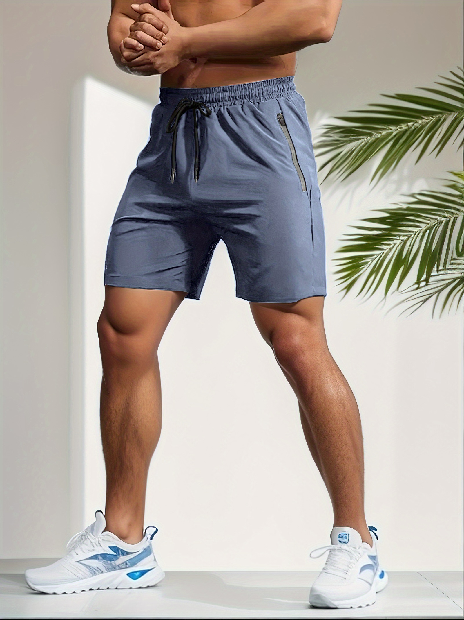 quick drying comfy active shorts mens casual zipper pockets stretch waist drawstring shorts for summer gym workout training details 23