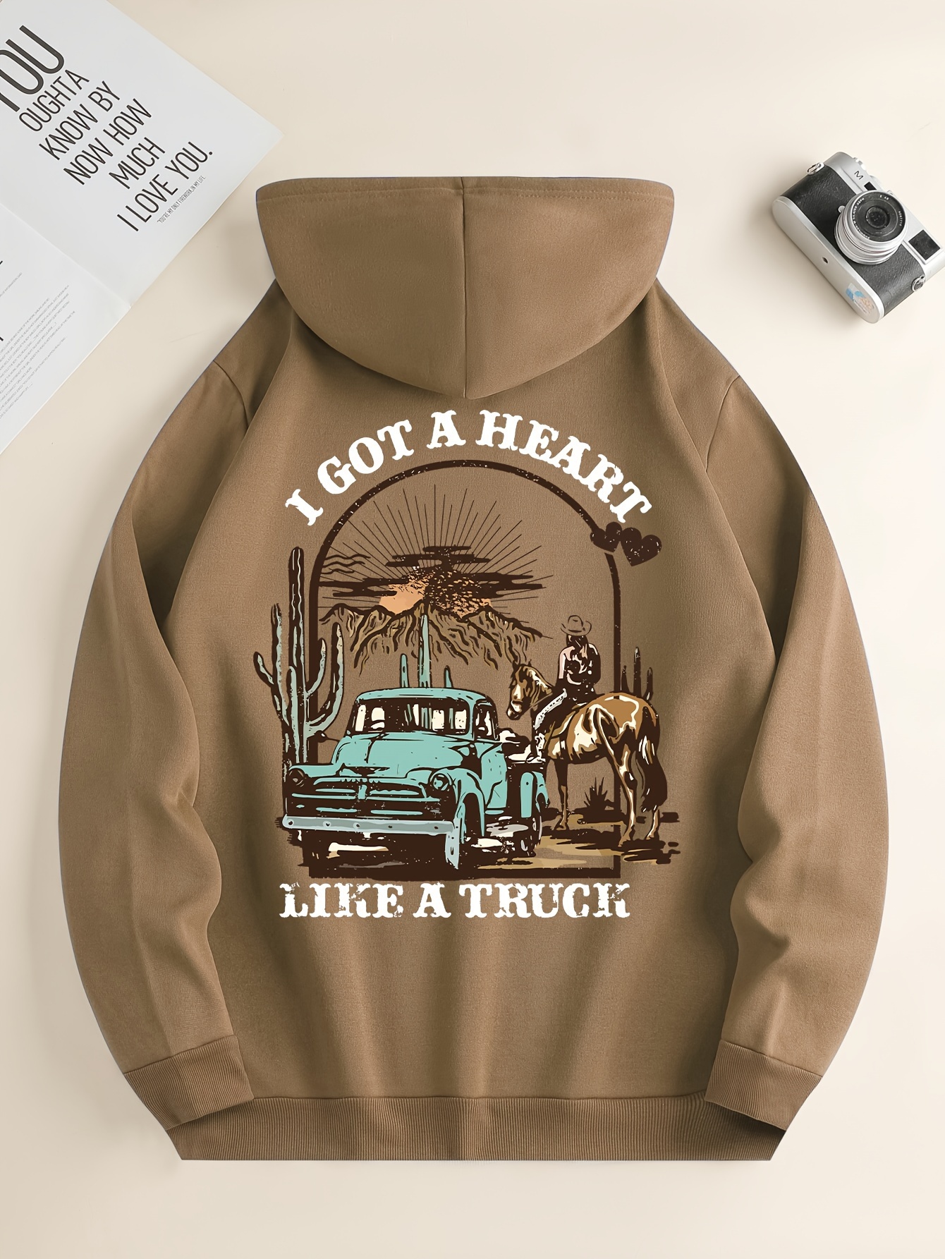 i got a heart like a truck cowboy riding horse print mens cool streetwear hoodies casual loose hooded pullover with kangaroo pockets crew neck sweatshirt for men for fall and winter as gifts details 6