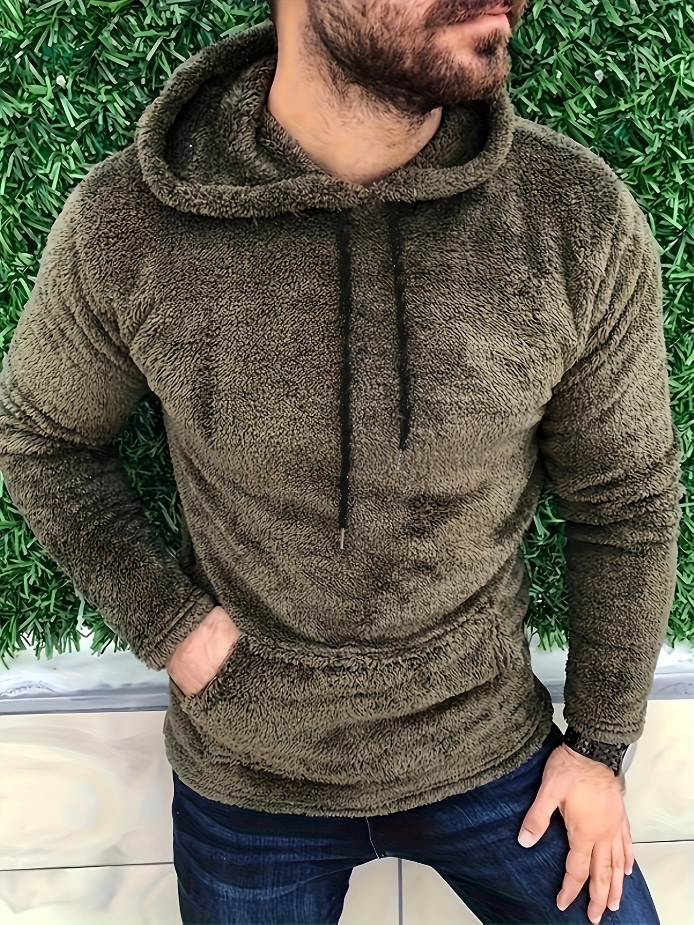 cool warm fluffy hoodies for men mens casual snuddie pullover hooded sweatshirt with kangaroo pocket streetwear for winter fall as gifts details 0