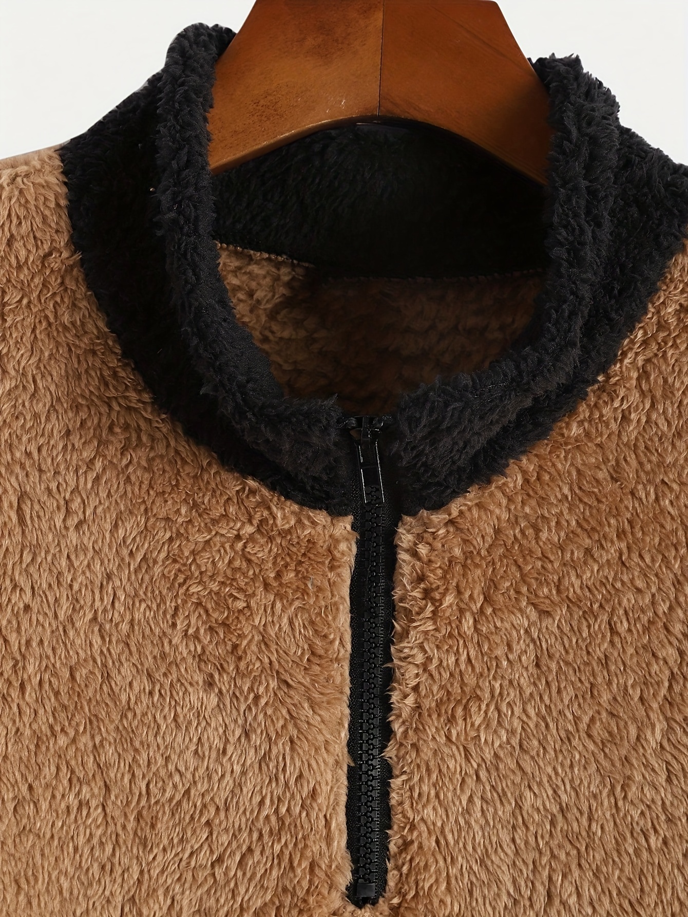 mens color block fuzzy bear pattern sweatshirt half zip stand collar warm pullover for autumn winter details 2