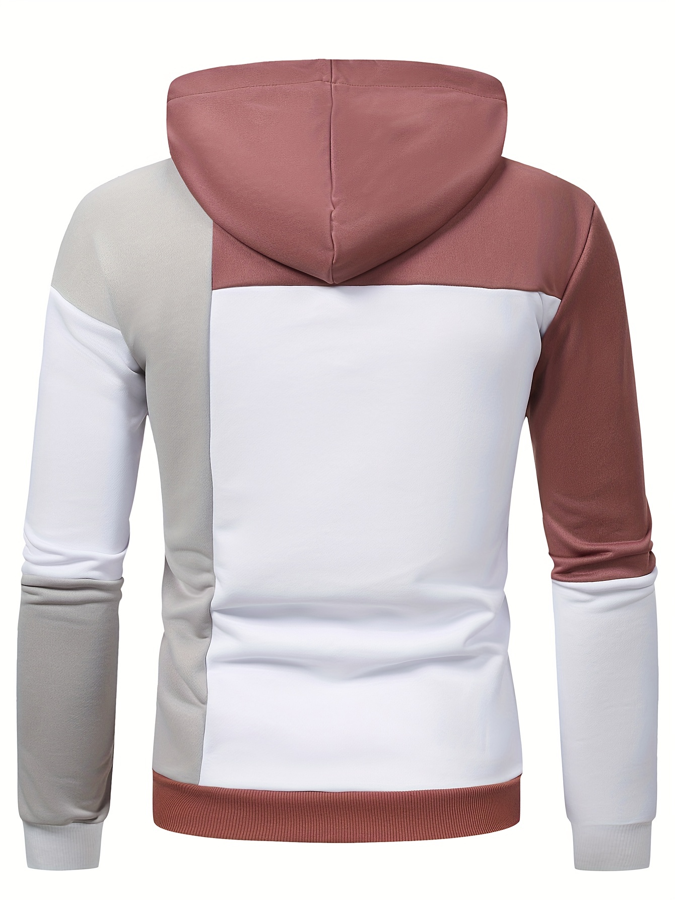 patchwork color block hoodie with kangaroo pocket mens casual solid color slightly stretch drawstring pullover hooded sweatshirt for spring fall details 7