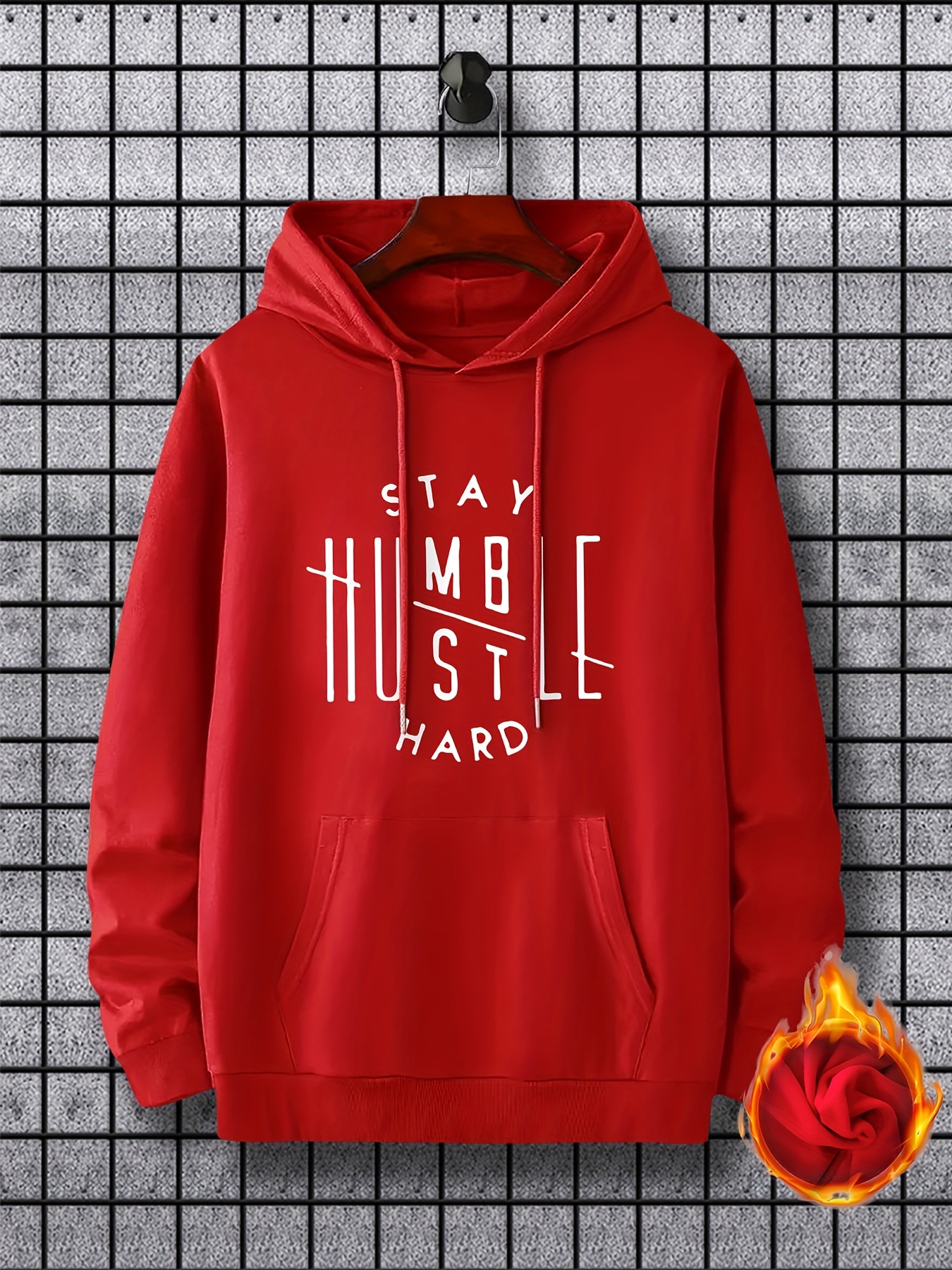 stay humble hustle print hoodie cool hoodies for men mens casual graphic design pullover hooded sweatshirt with kangaroo pocket streetwear for winter fall as gifts details 25