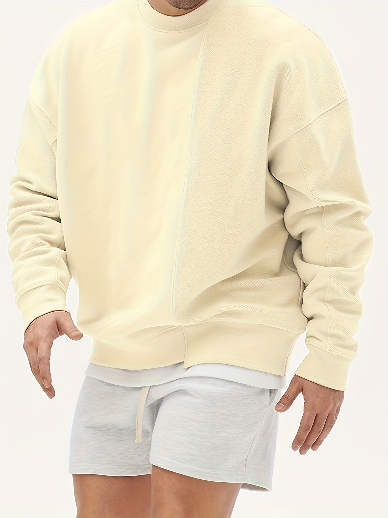 mens trendy solid sweatshirt casual cotton slightly stretch breathable long sleeve loose top for outdoor details 9